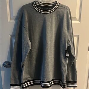 No Boundaries Gray Crewneck Sweater with Black and White Trim
